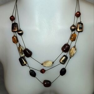 Multi- layered stone Necklace in the warm & Natural colors of Brown Rust & White